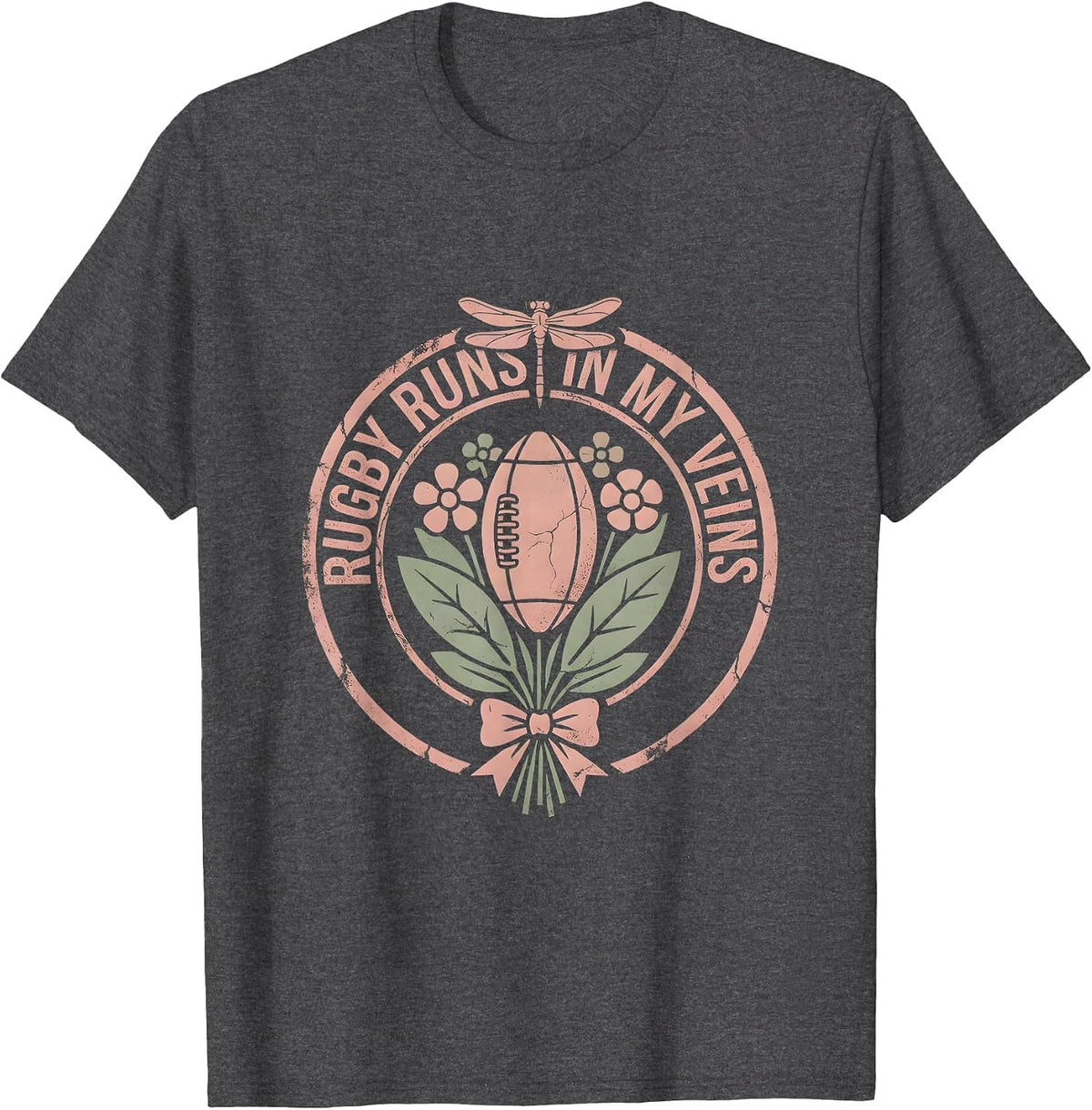 Rugby Runs In My Veins Bold Fan Design T-Shirt - Dark Heather Grey