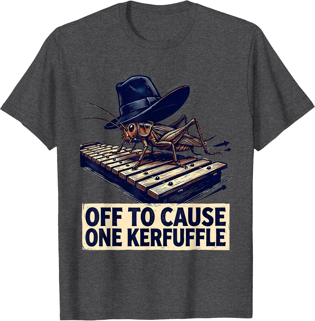 Off To Cause One Kerfuffle Linocut Whimsical Frog Humor T-Shirt - Dark Heather Grey