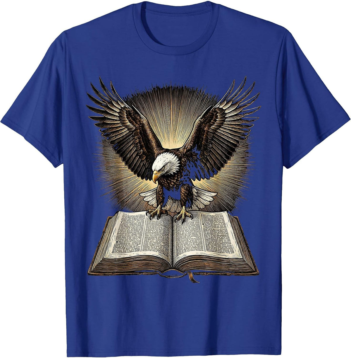 Men's Bald Eagle Over Bible Patriotic Christian Graphic T-Shirt - Royal Blue