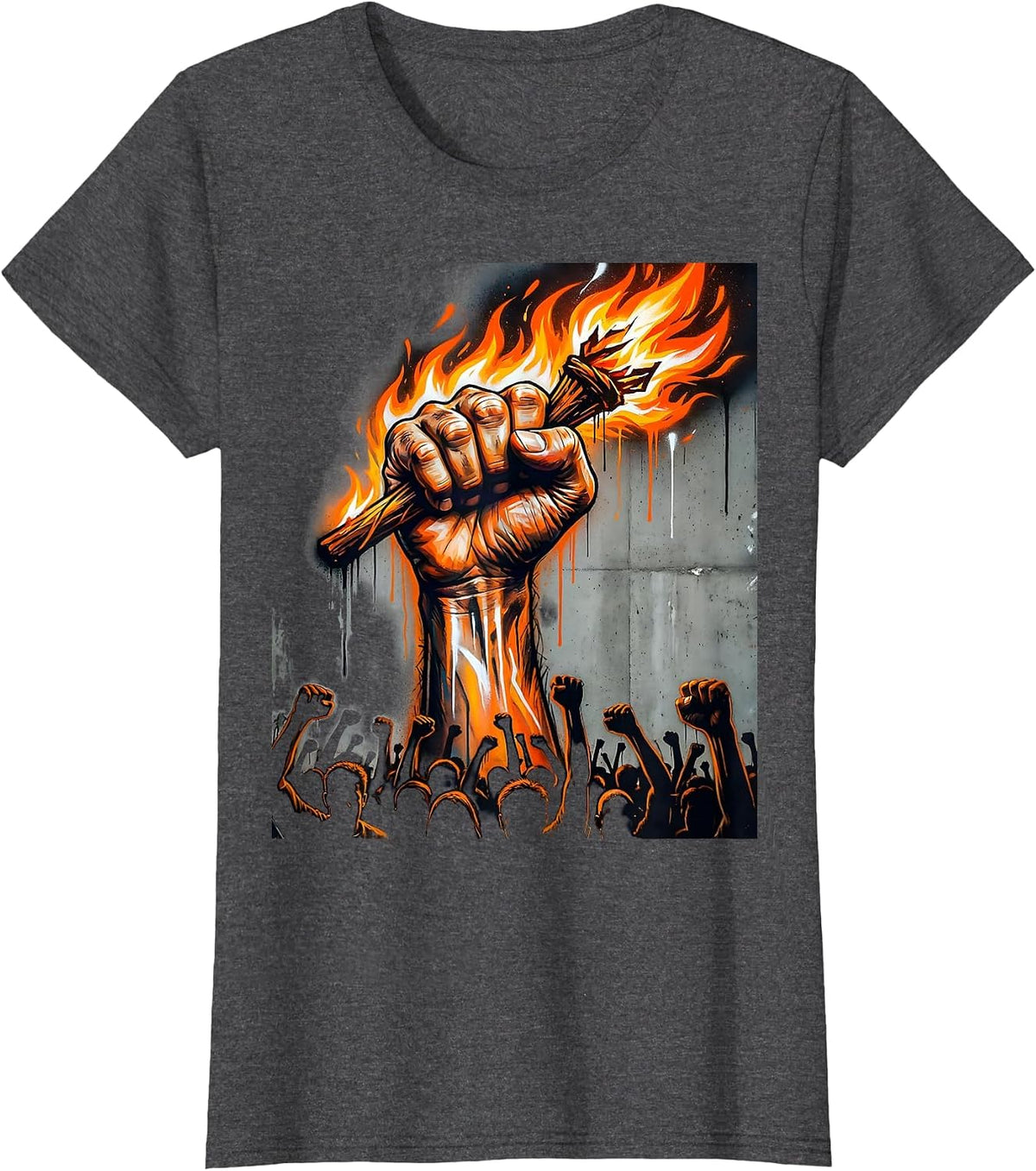 Women's Free Speech Torch Bearer Crowd Illustration T-Shirt - Dark Heather Grey