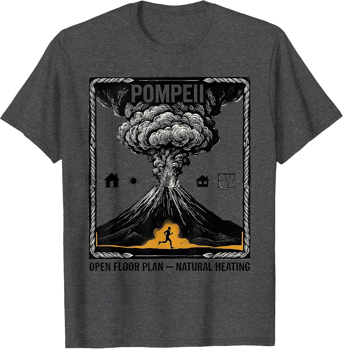 Pompeii Fun Run Funny Volcano History Geography Humor T-Shirt - Dark Heather Grey