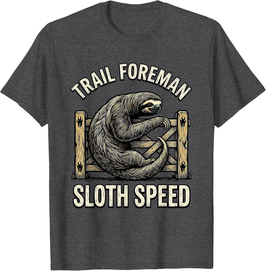Men's Trail Foreman Sloth Speed Funny Sloth Lover Lazy Humor T-Shirt - Dark Heather Grey