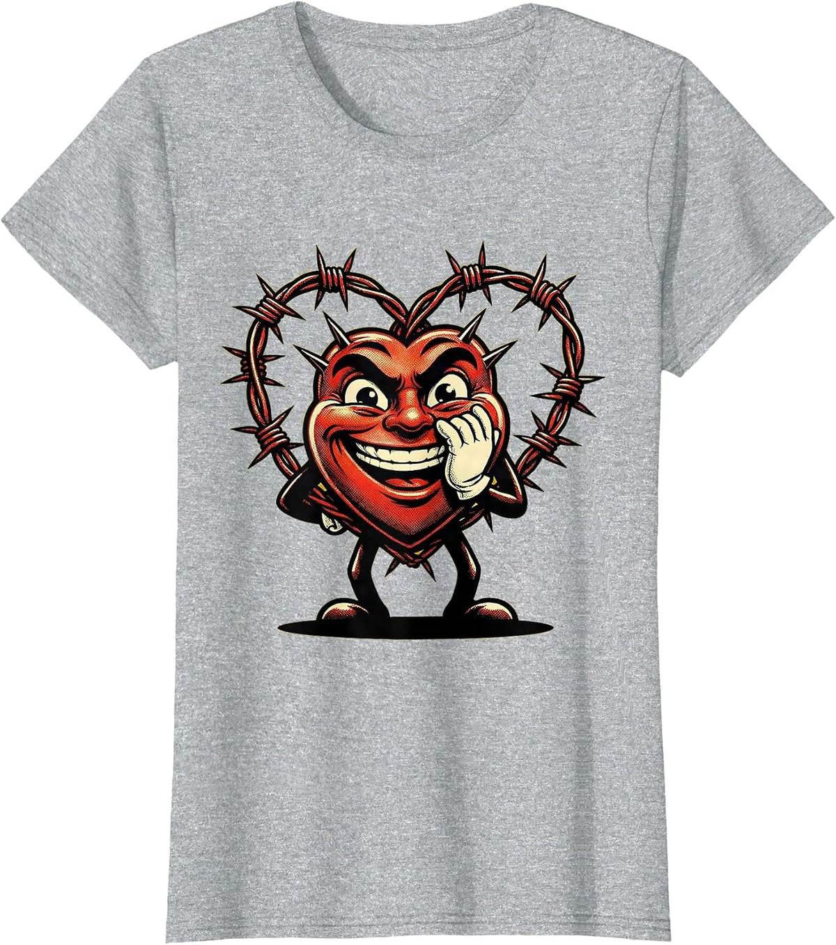 Barbed Wire Heart Graphic Design T-Shirt - Heather Grey