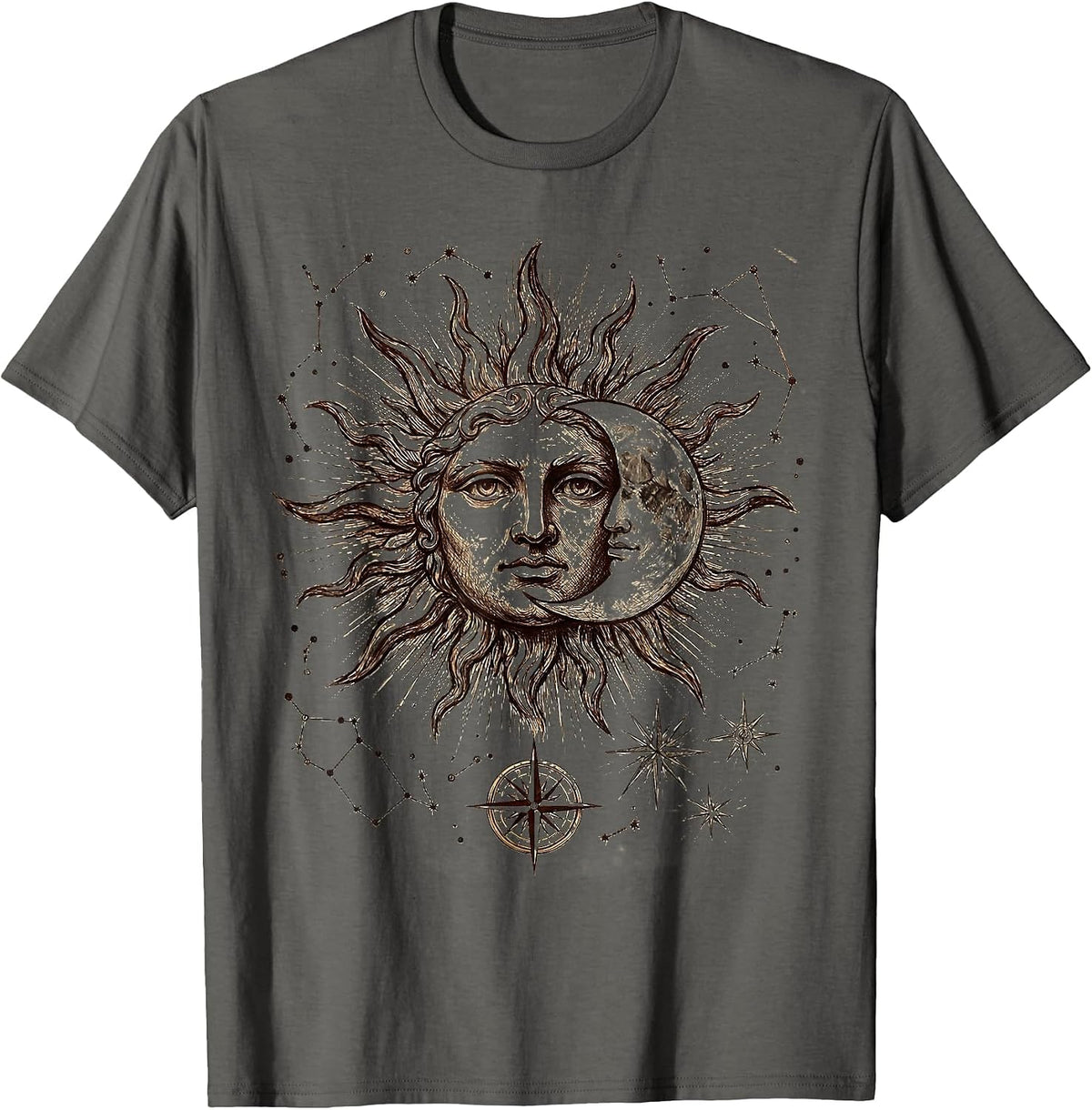 Men's Renaissance Celestial Map Sun Moon Constellations T-Shirt - Asphalt Grey