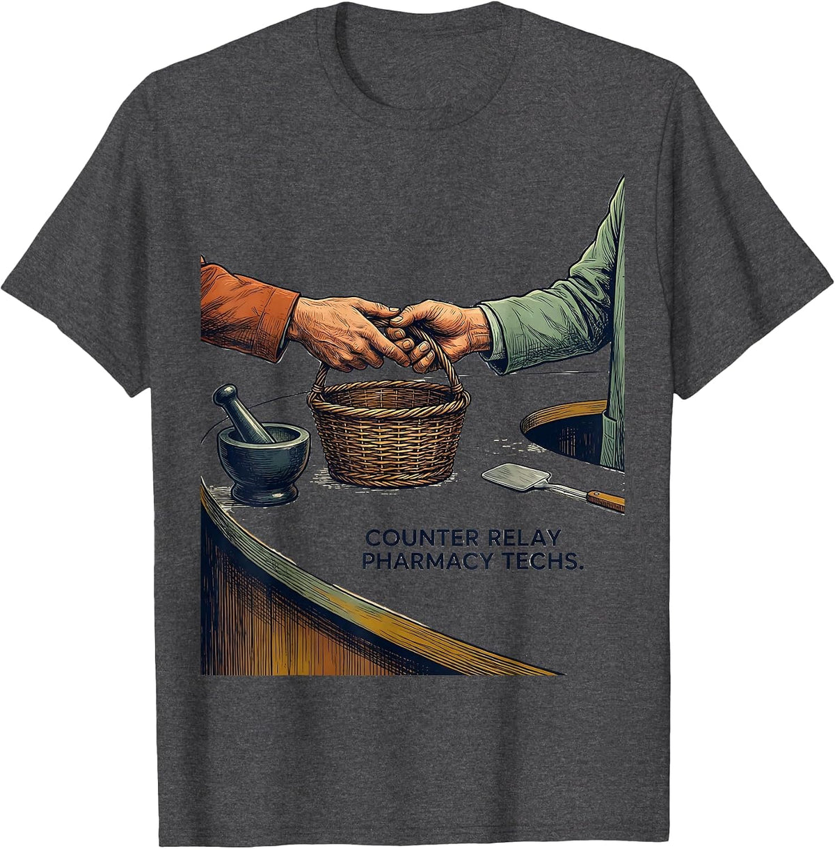 Men's Counter Relay Pharmacy Techs Funny Pharmacy Technician T-Shirt - Dark Heather Grey