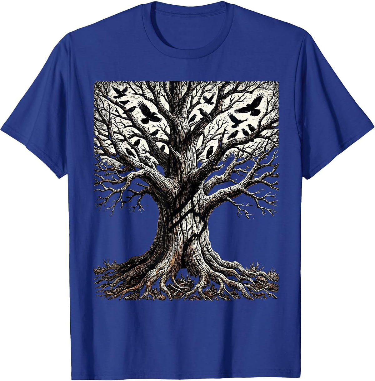 Bare Tree Crow Silhouette Fall Nature Design T-Shirt - Royal Blue