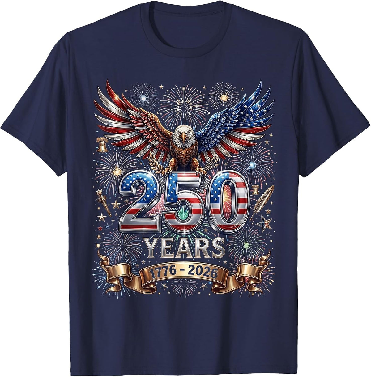 250 Years 1776 2026 4th of July Eagle 250th Anniversary USA T-Shirt - Navy Blue
