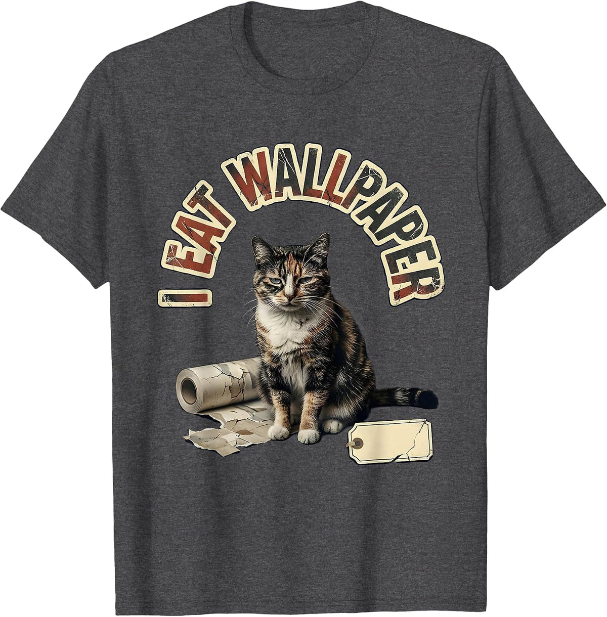 I Eat Wallpaper Funny Cat Meme Bootleg Graphic Gen-Z T-Shirt - Dark Heather Grey