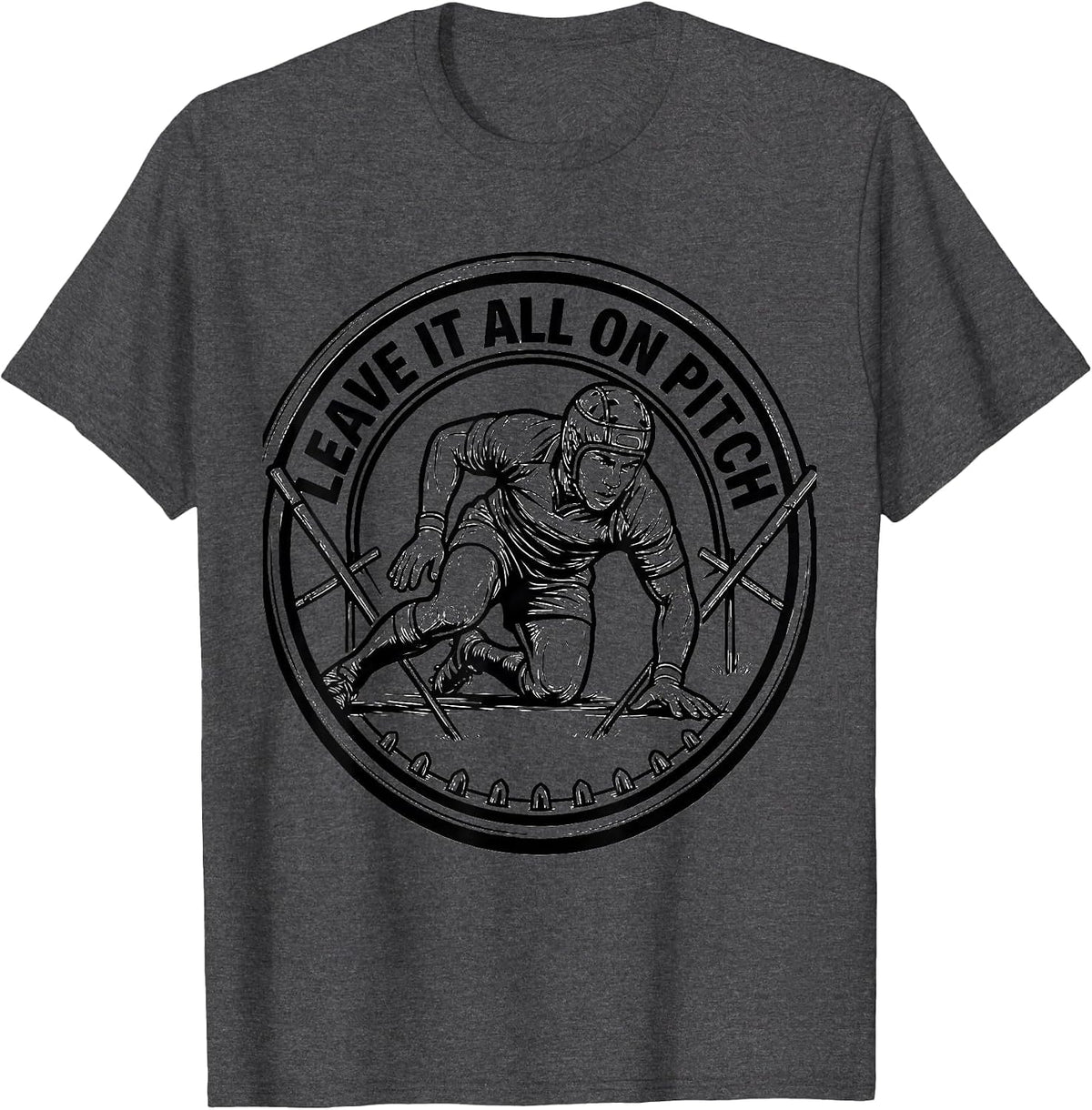 Leave It All On Pitch Rugby Graphic Design T-Shirt - Dark Heather Grey