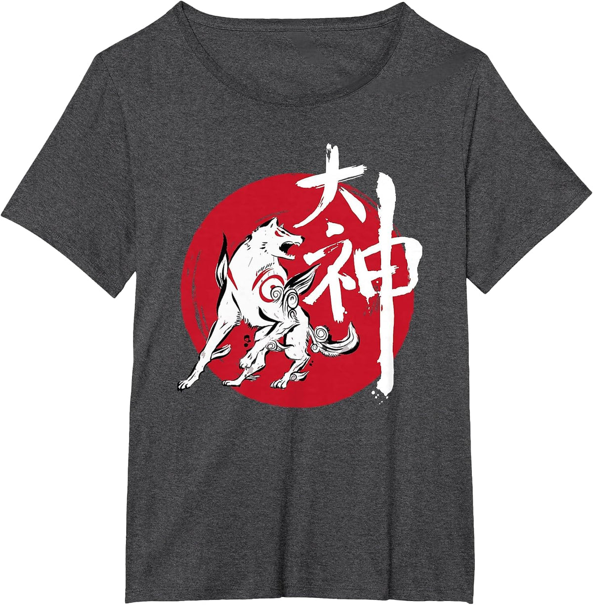 Okami Amaterasu Sun God Wolf The Great Wave Video Game T-Shirt - Dark Heather Grey
