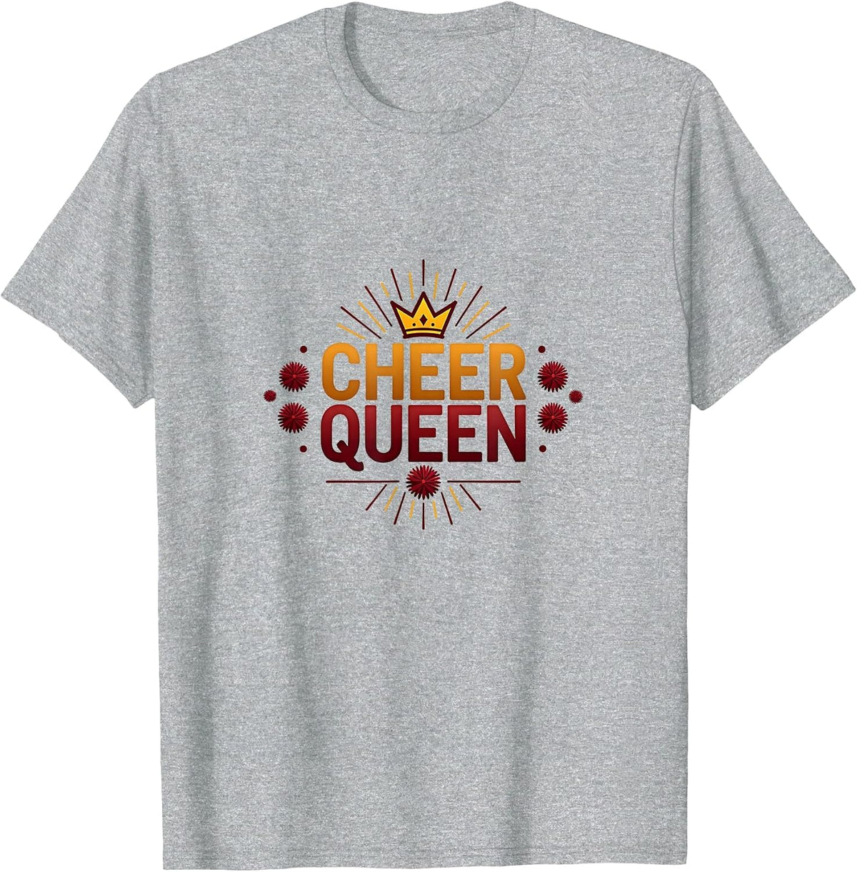Girls Cheer Queen: Cheerleading Spirit Crown Pom Poms T-Shirt - Heather Grey