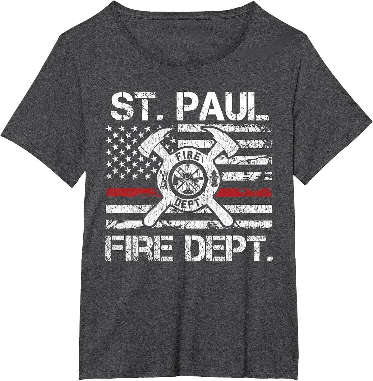 St Paul Minnesota Fire Department Thin Red Line Fireman T-Shirt - Dark Heather Grey