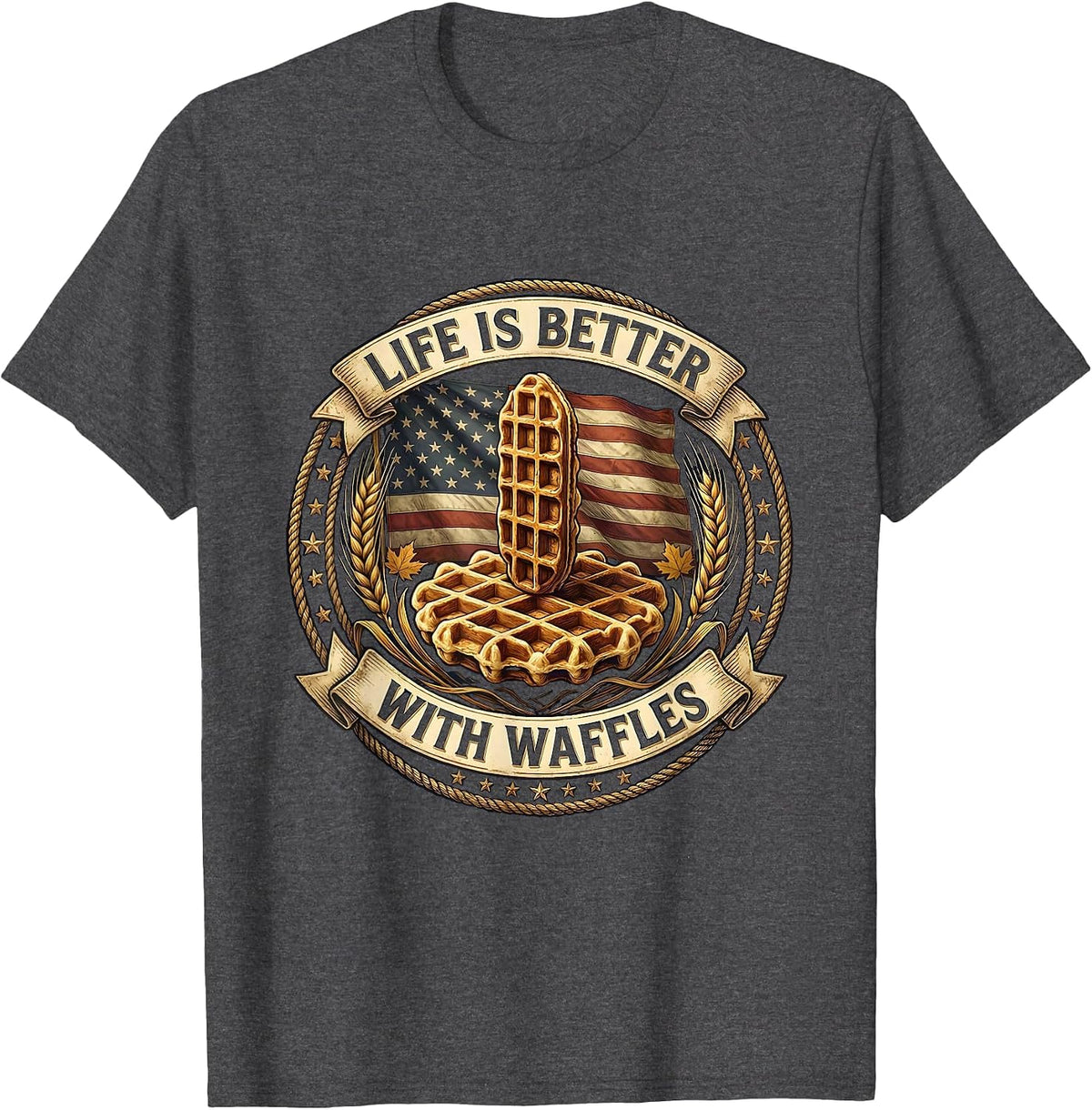 Life Is Better With Waffles Food Lover Design T-Shirt - Dark Heather Grey