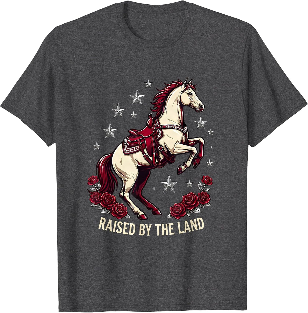 Raised by the Land Rustic Country Pride Design T-Shirt - Dark Heather Grey