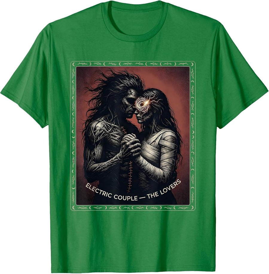 Men's Electric Couple The Lovers Retro Horror Romance Valentine T-Shirt - Kelly Green