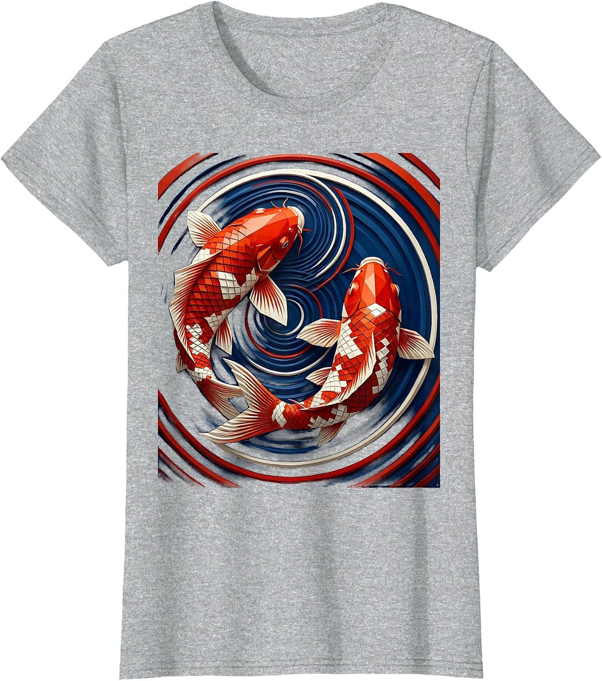 Koi Fish Luminous Swirling Water Illustration T-Shirt - Heather Grey