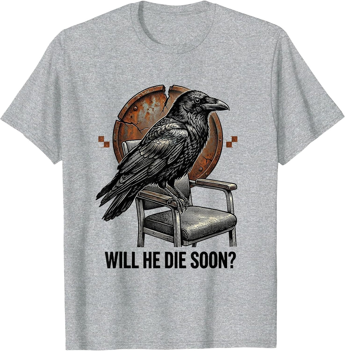 Men's Will He Die Soon? Dark Humor Crow Gothic Animal Joke T-Shirt - Heather Grey
