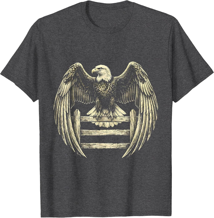 Men's Bald Eagle Perched on Split-Rail Fence T-Shirt - Dark Heather Grey