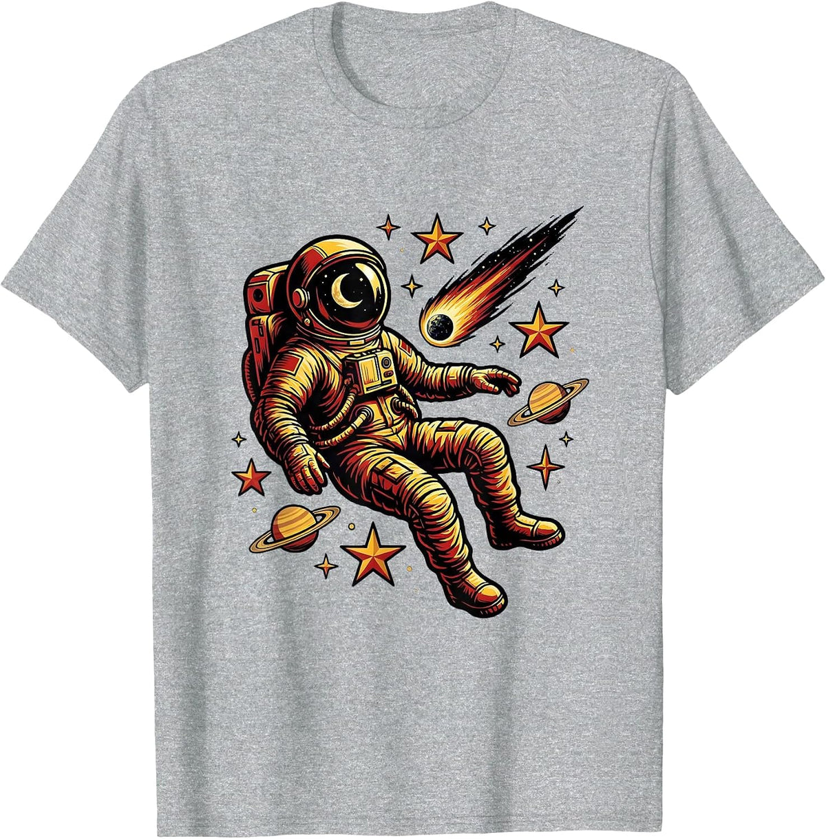 Men's Astronaut Floating Among the Stars Illustration T-Shirt - Heather Grey