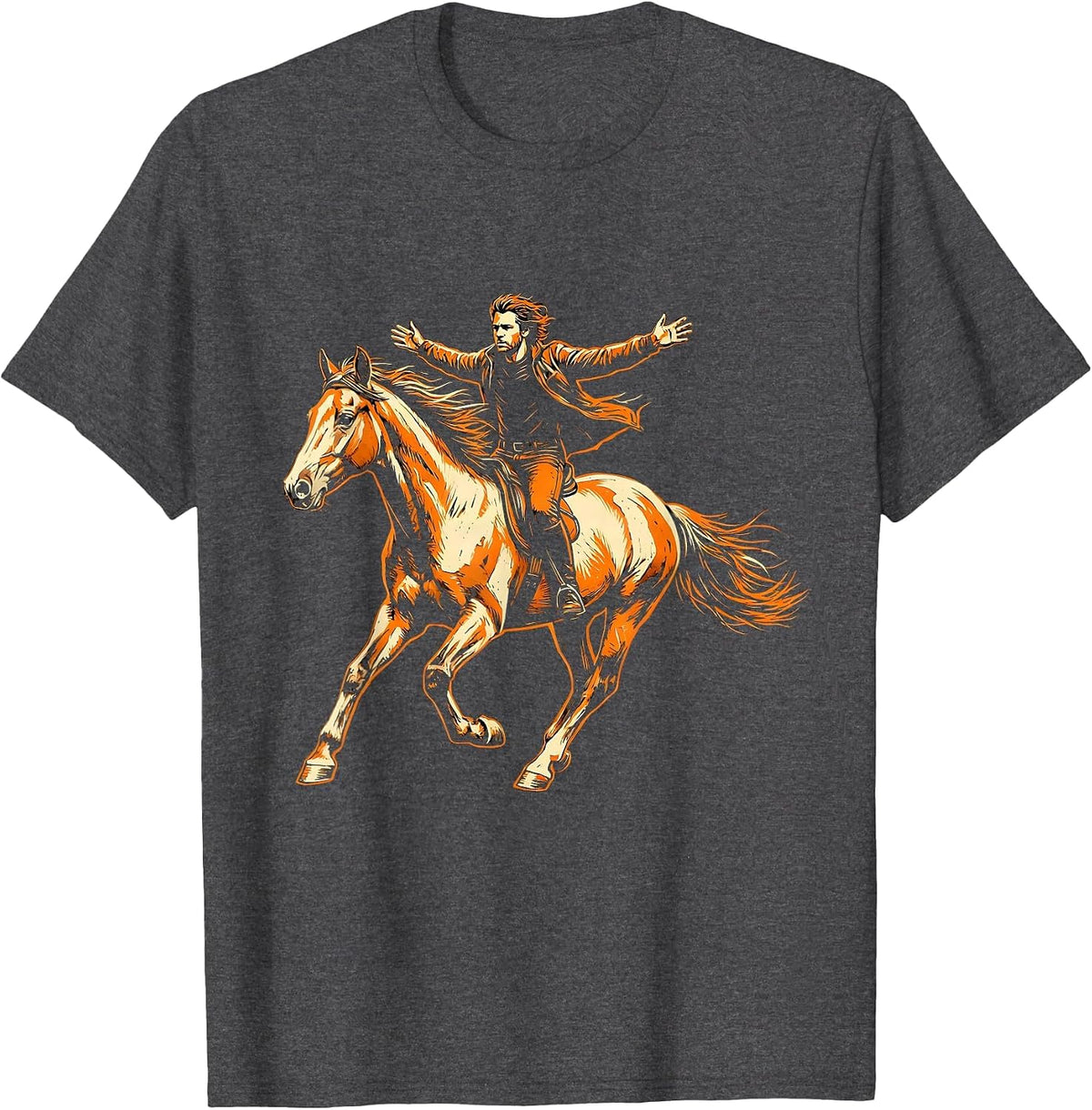 Stunt Rider Standing on Galloping Horse Bareback T-Shirt - Dark Heather Grey