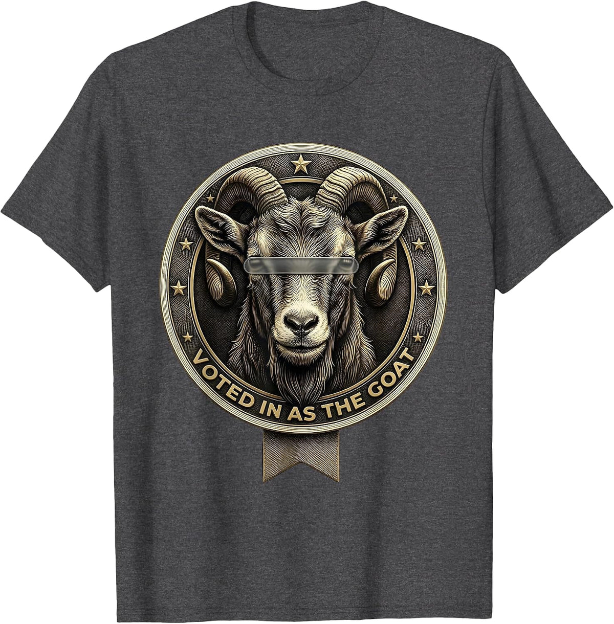 Men's Voted In As The Goat Cool Goat With Sunglasses Funny Animal T-Shirt - Dark Heather Grey