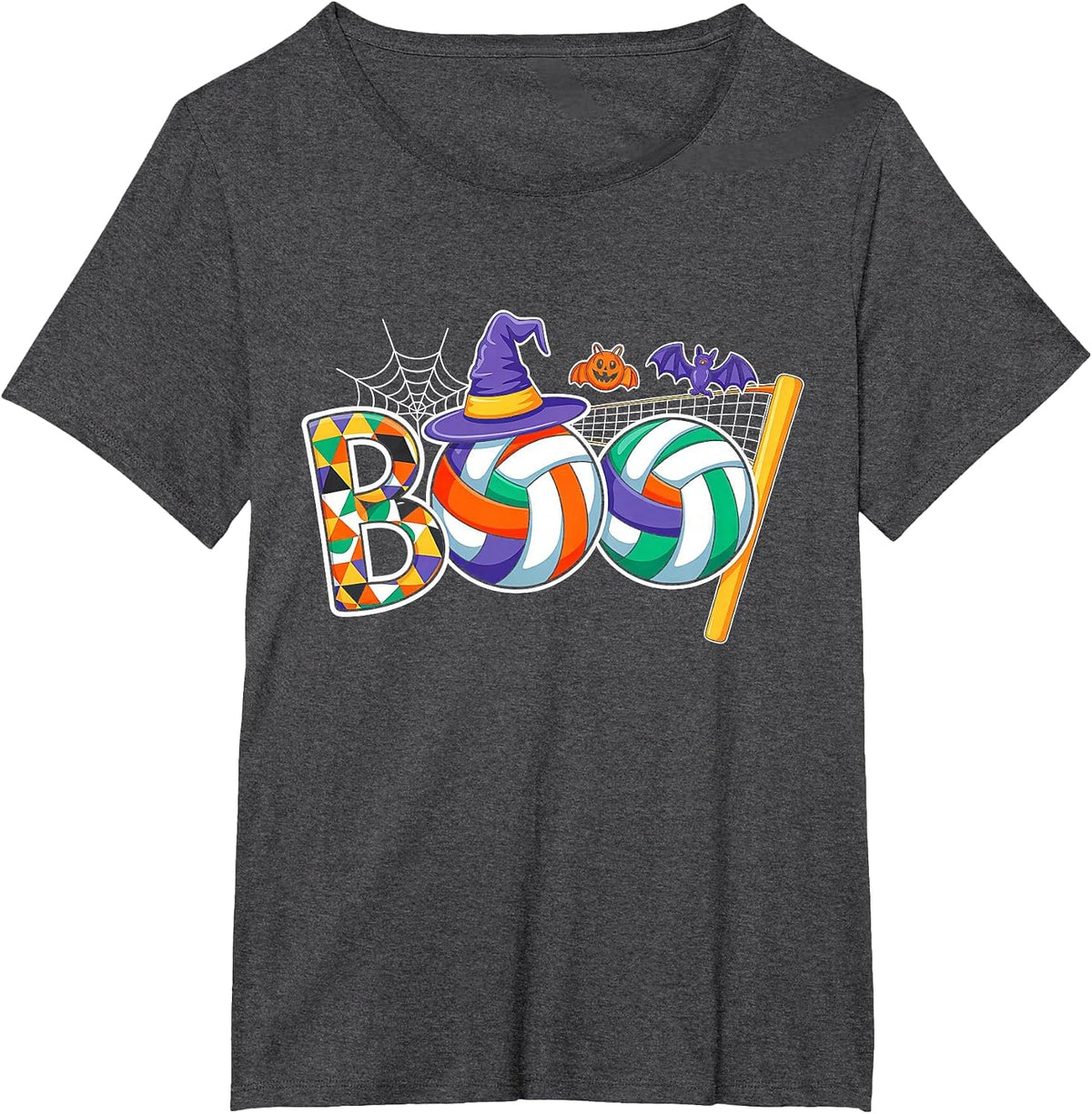 Volleyball Boo Creepy Halloween Pumpkin Volleyball Lover T-Shirt - Dark Heather Grey