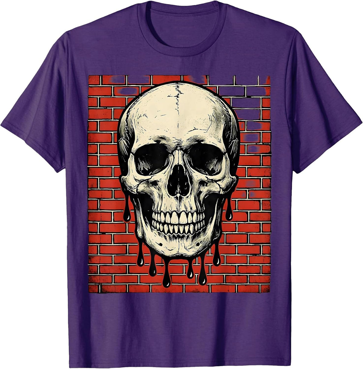 Men's Grunge Dripping Skull on Exposed Brick T-Shirt - Purple