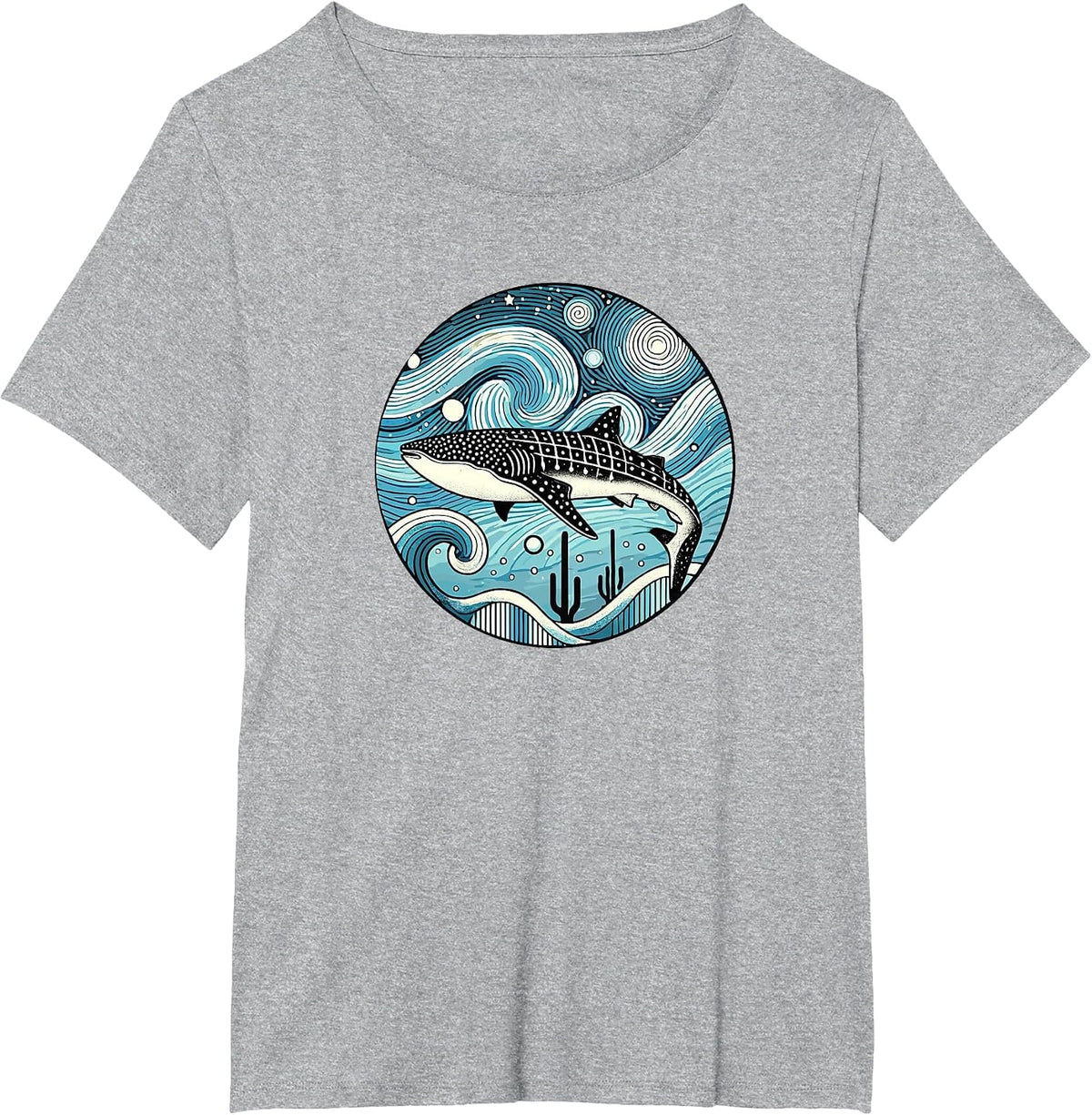 Whale Shark Ocean Animal - Van Gogh Starry Night Style T-Shirt - Heather Grey