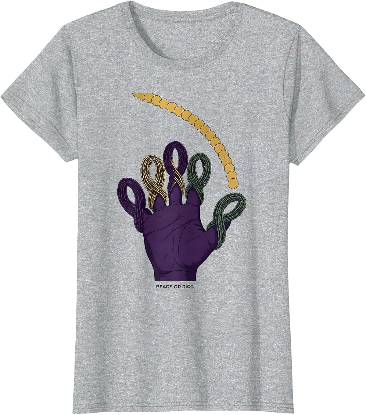Women's Beads Or Riot Editorial Conceptual Mardi Gras Carnival Party T-Shirt - Heather Grey
