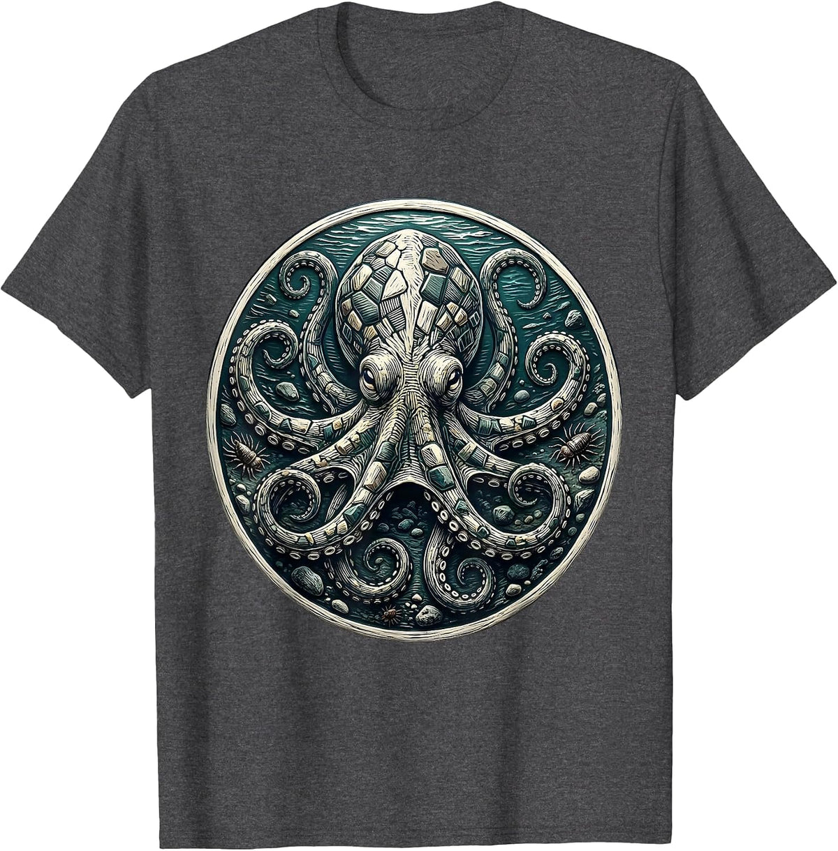 Camo Octopus Color Change Ocean Floor Design T-Shirt - Dark Heather Grey