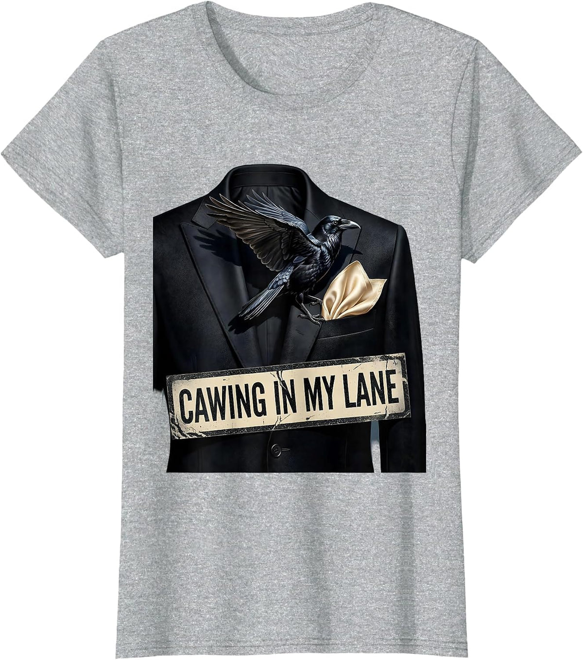 Women's Cawing In My Lane Crow Bird Design T-Shirt - Heather Grey