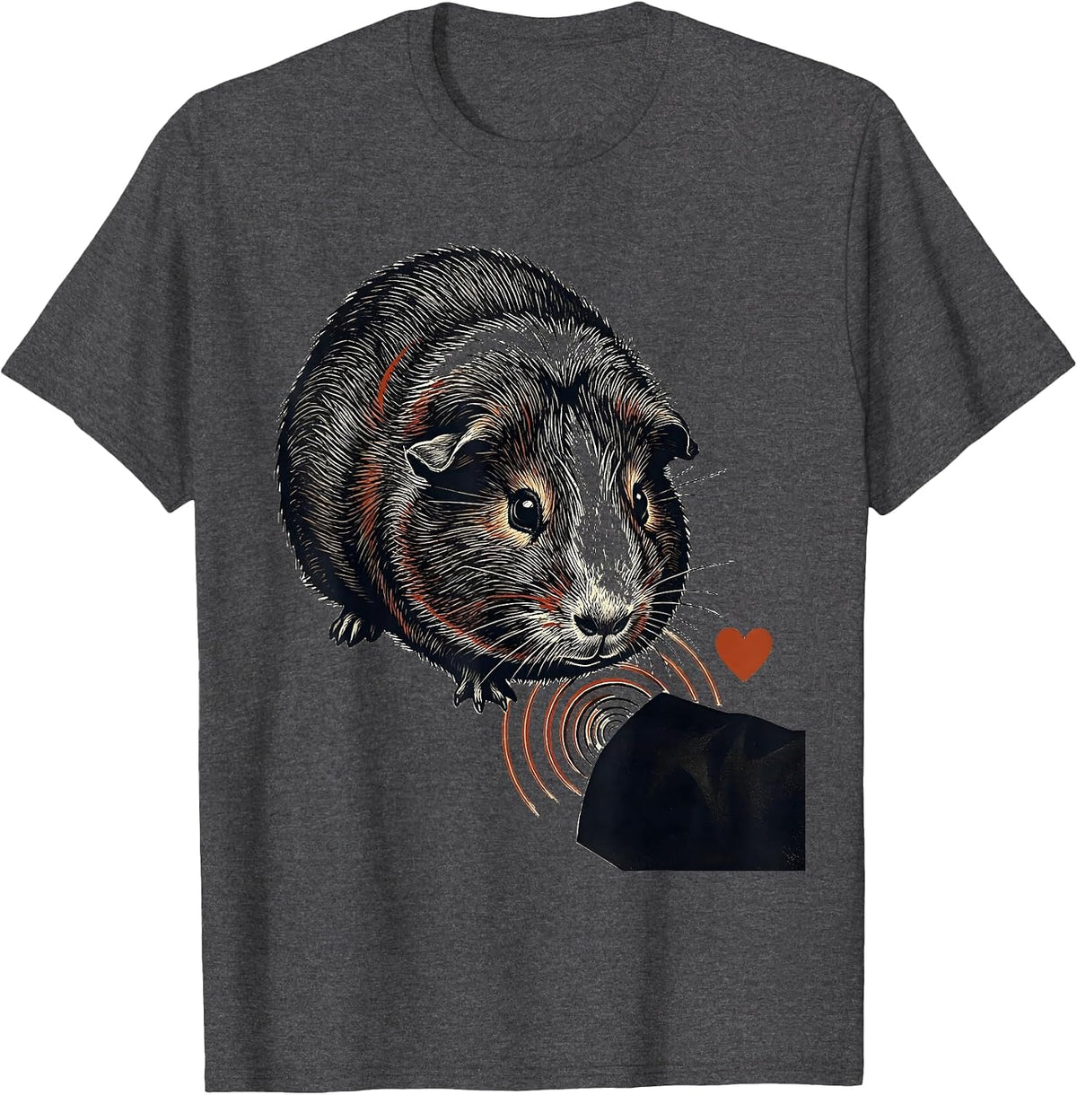 Broad Guinea Pig Linocut Pet Lover Humor T-Shirt - Dark Heather Grey