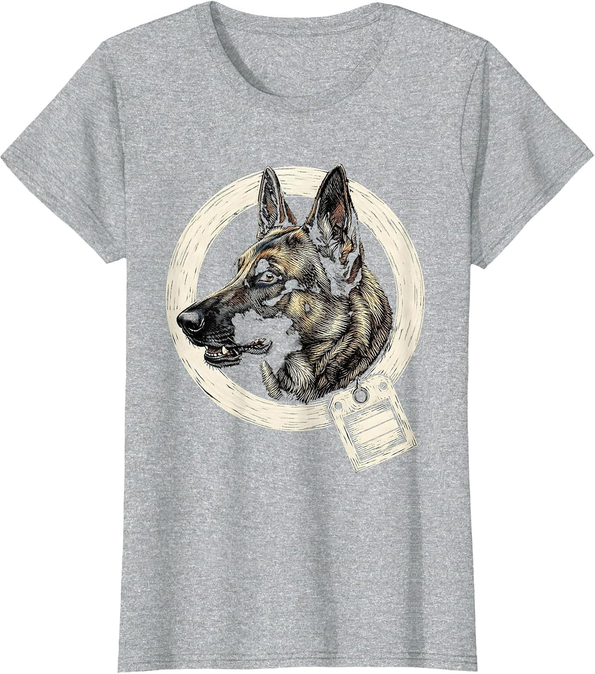 Belgian Malinois Dog Breed Pride Woodcut Engraving T-Shirt - Heather Grey