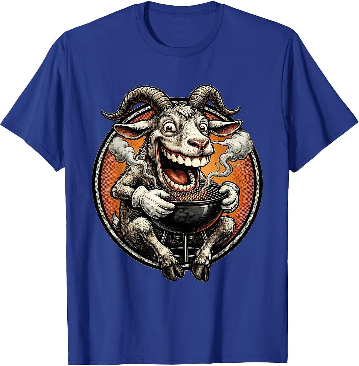 Funny Goat Eating BBQ Grill Whole Graphic T-Shirt - Royal Blue