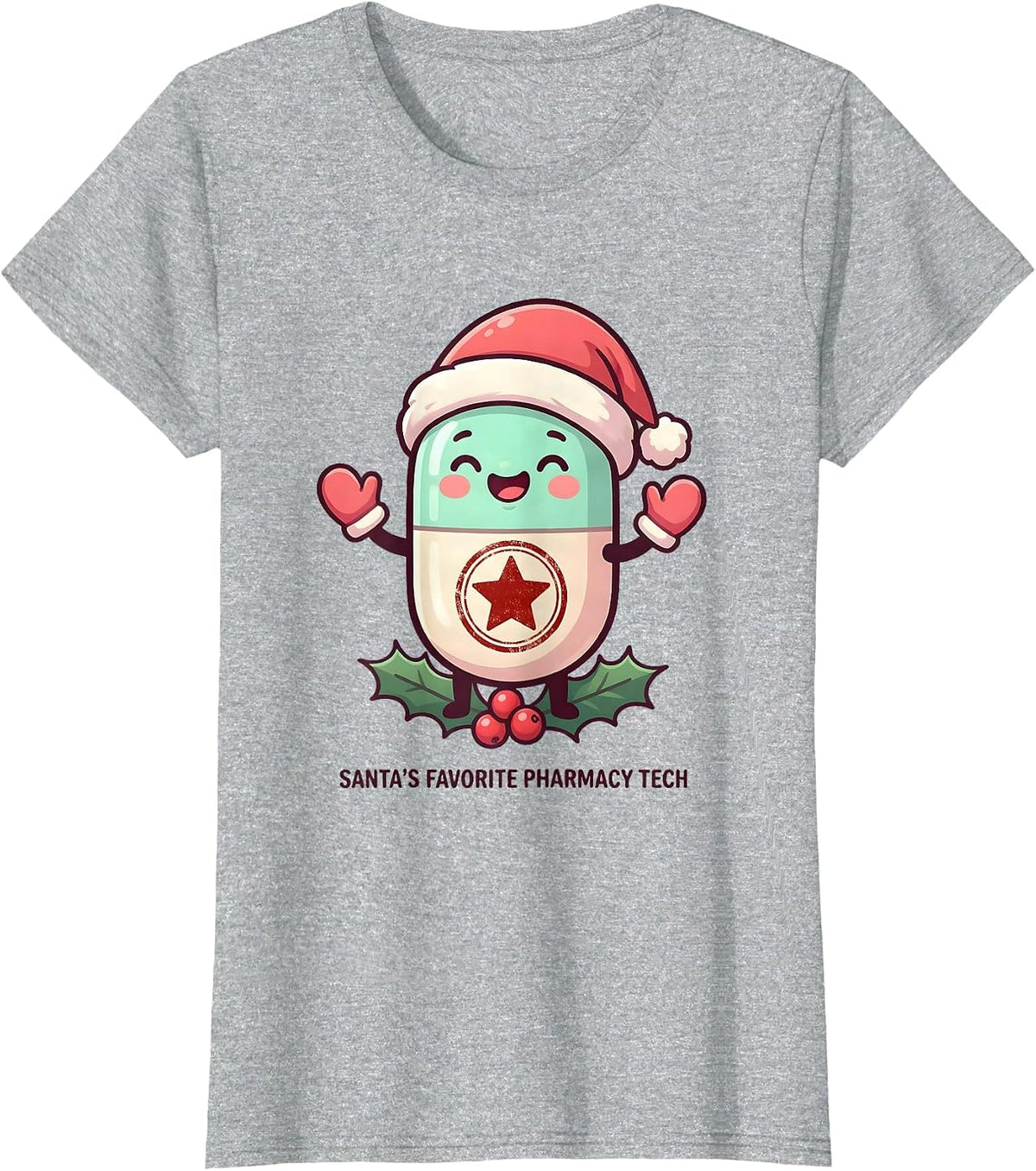 Santa's Favorite Pharmacy Tech Cute Kawaii Christmas T-Shirt - Heather Grey