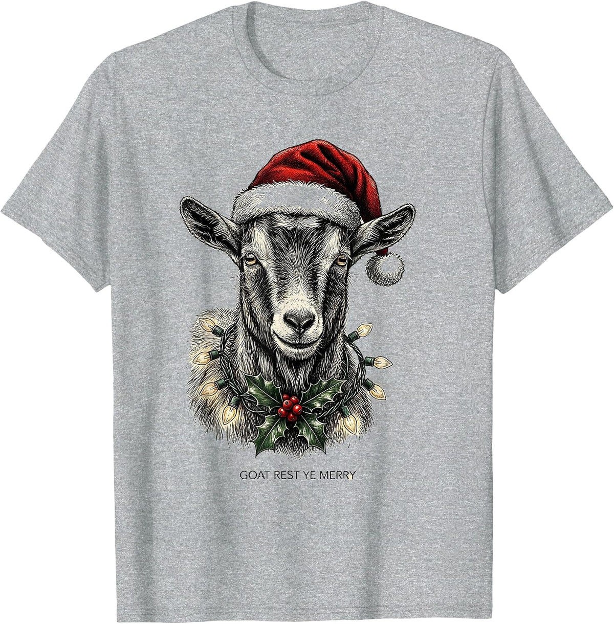 Men's Goat Rest Ye Merry Funny Animal Christmas Lights Costume T-Shirt - Heather Grey