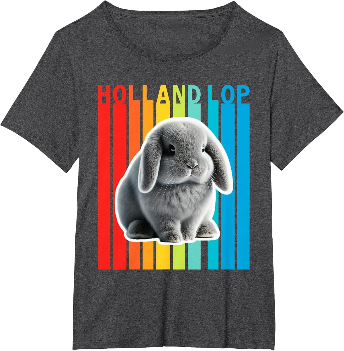 Holland Lop Colourful Bunny T-Shirt - Dark Heather Grey