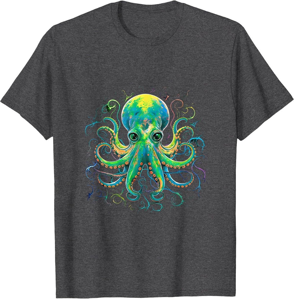 Psychedelic Rainbow Octopus Kraken T-Shirt - Dark Heather Grey