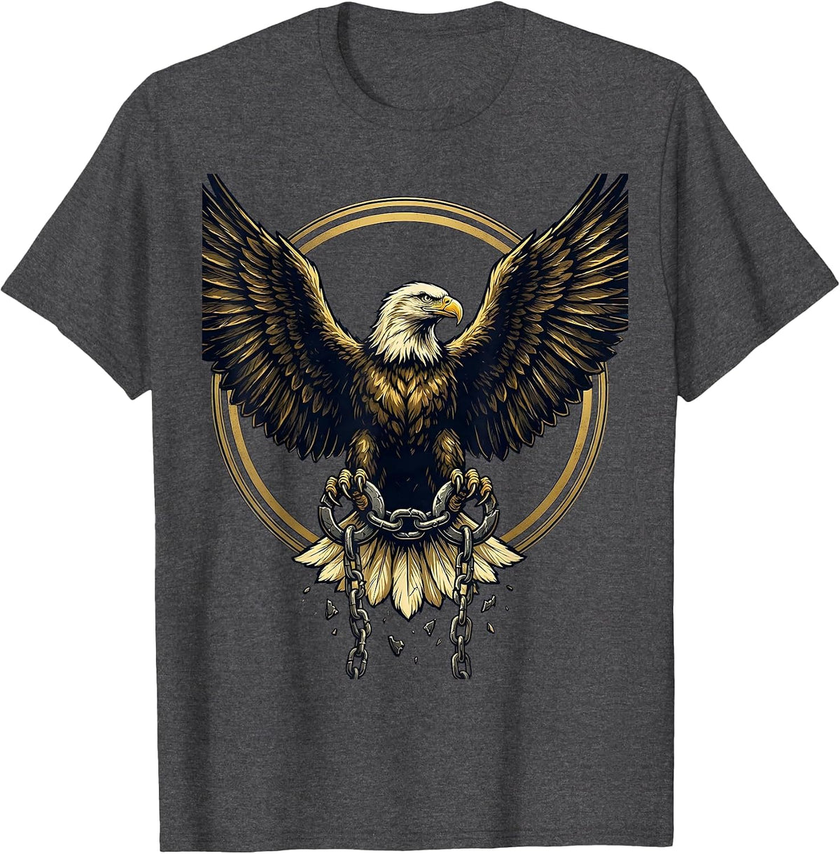 Men's Bald Eagle Broken Shackles Freedom Graphic Tee T-Shirt - Dark Heather Grey