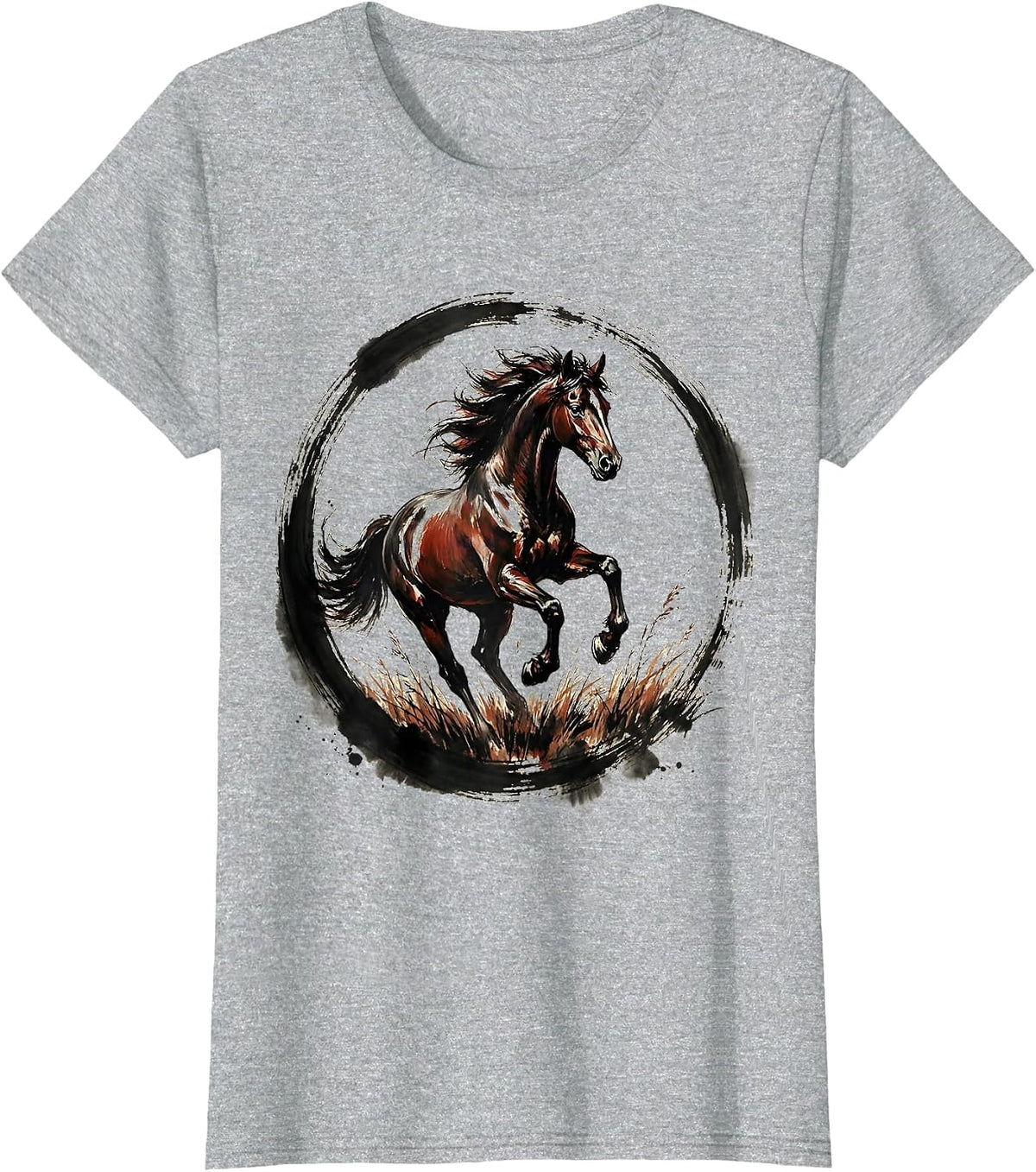 Wild Horse Galloping Through Open Plains Design T-Shirt - Heather Grey