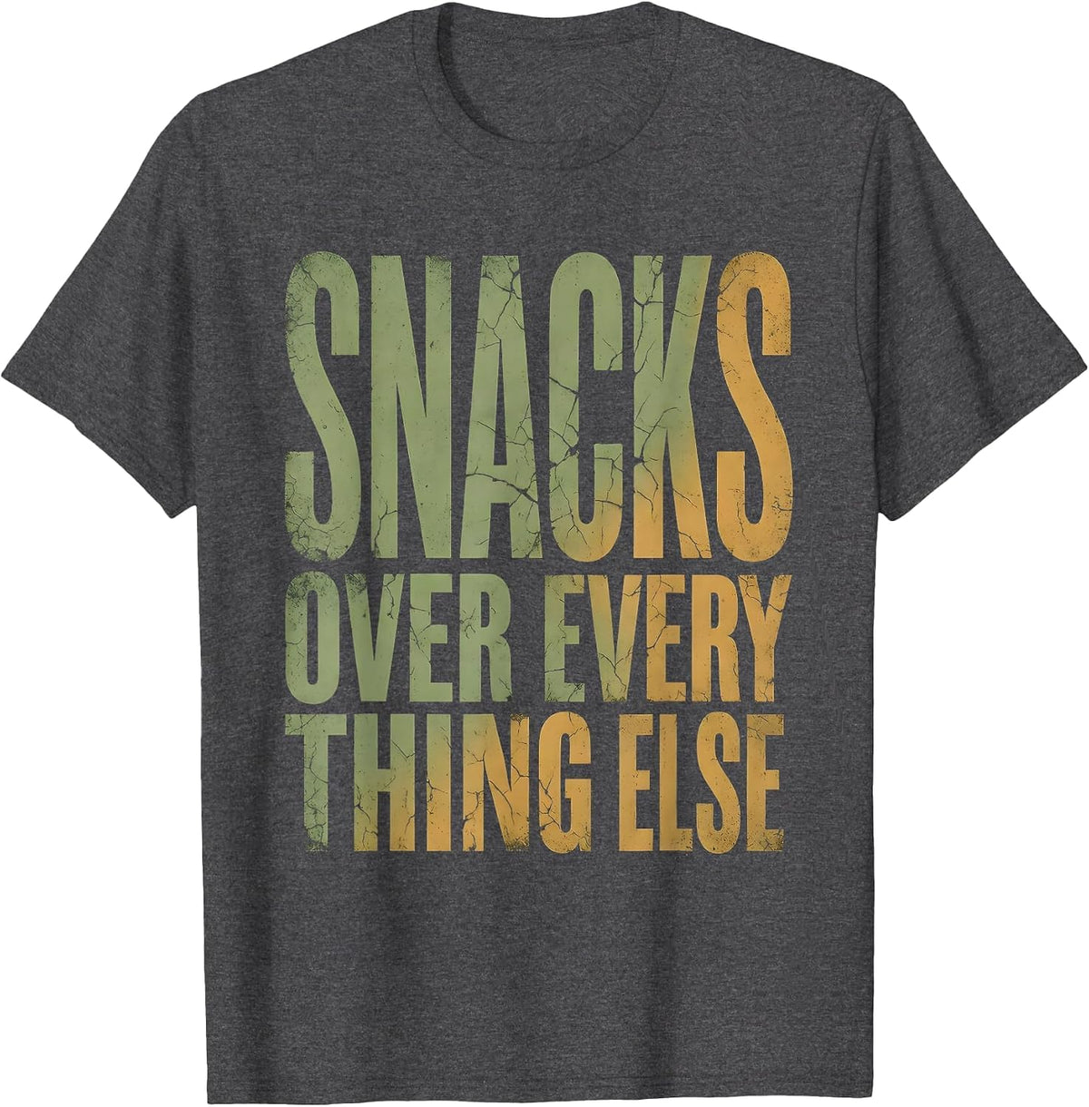 Men's Snacks Over Everything Funny Raccoon Design T-Shirt - Dark Heather Grey