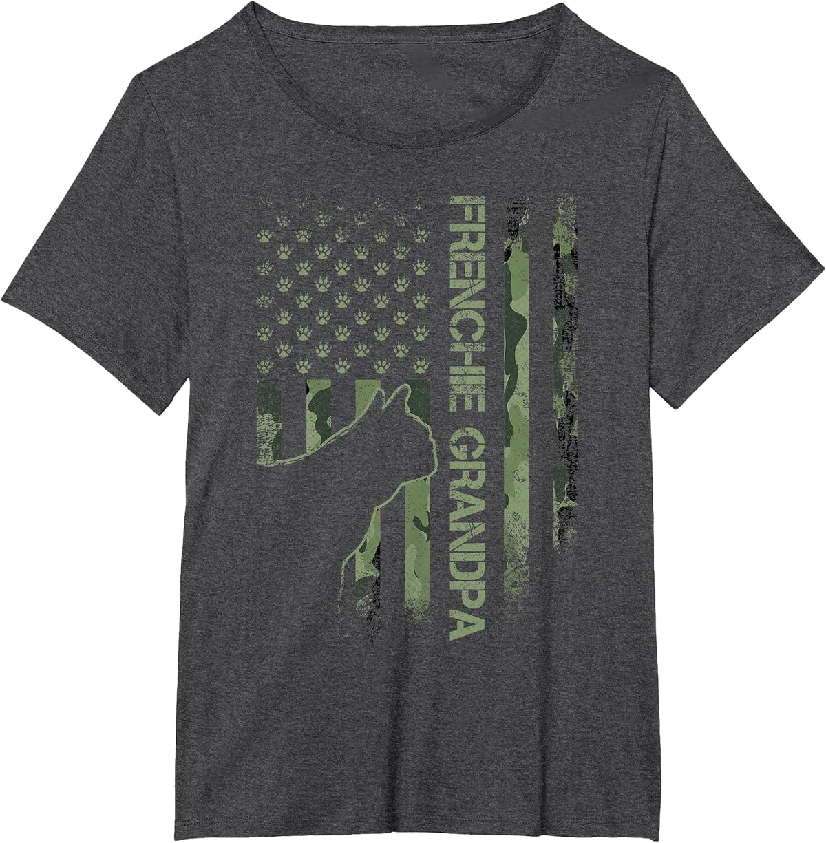 Camo Flag Proud French Bulldog Grandpa Frenchie Silhouette T-Shirt - Dark Heather Grey