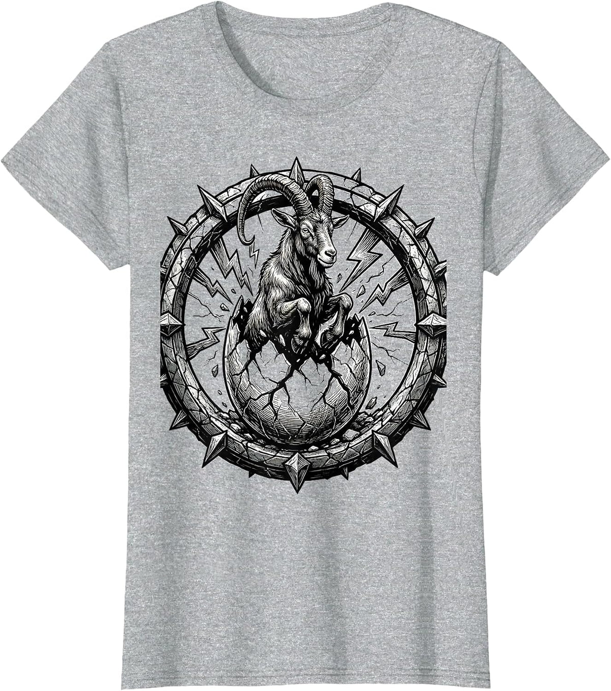Goat Emerging From Cracked Thunder Egg T-Shirt - Heather Grey