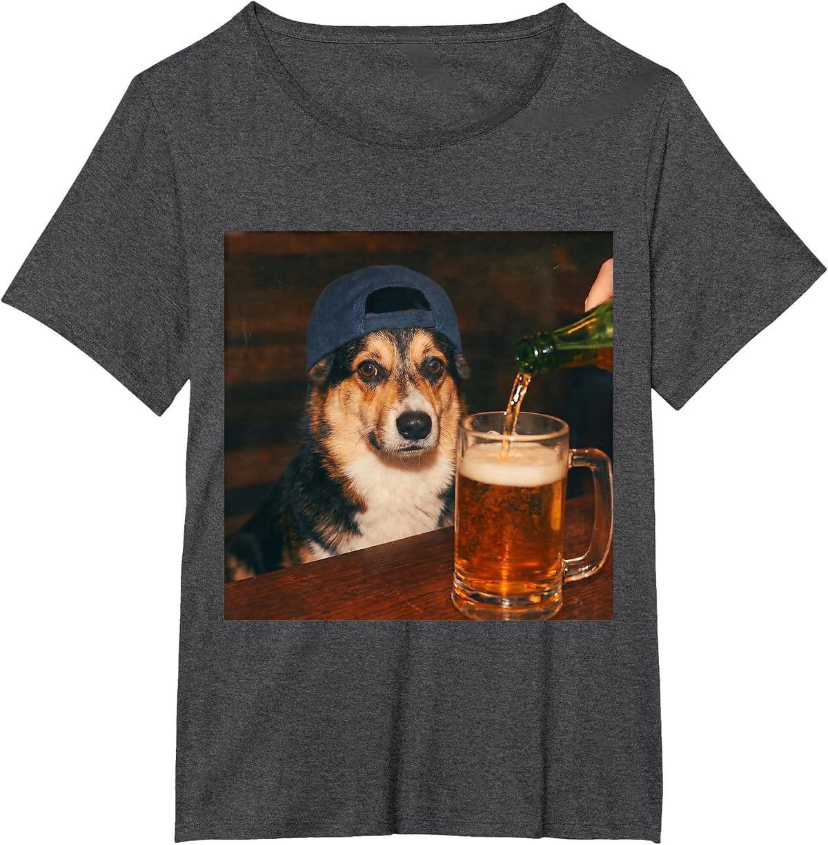 Corgi Drinking Beer Shirt Funny Fathers Day Dog Meme T-Shirt - Dark Heather Grey