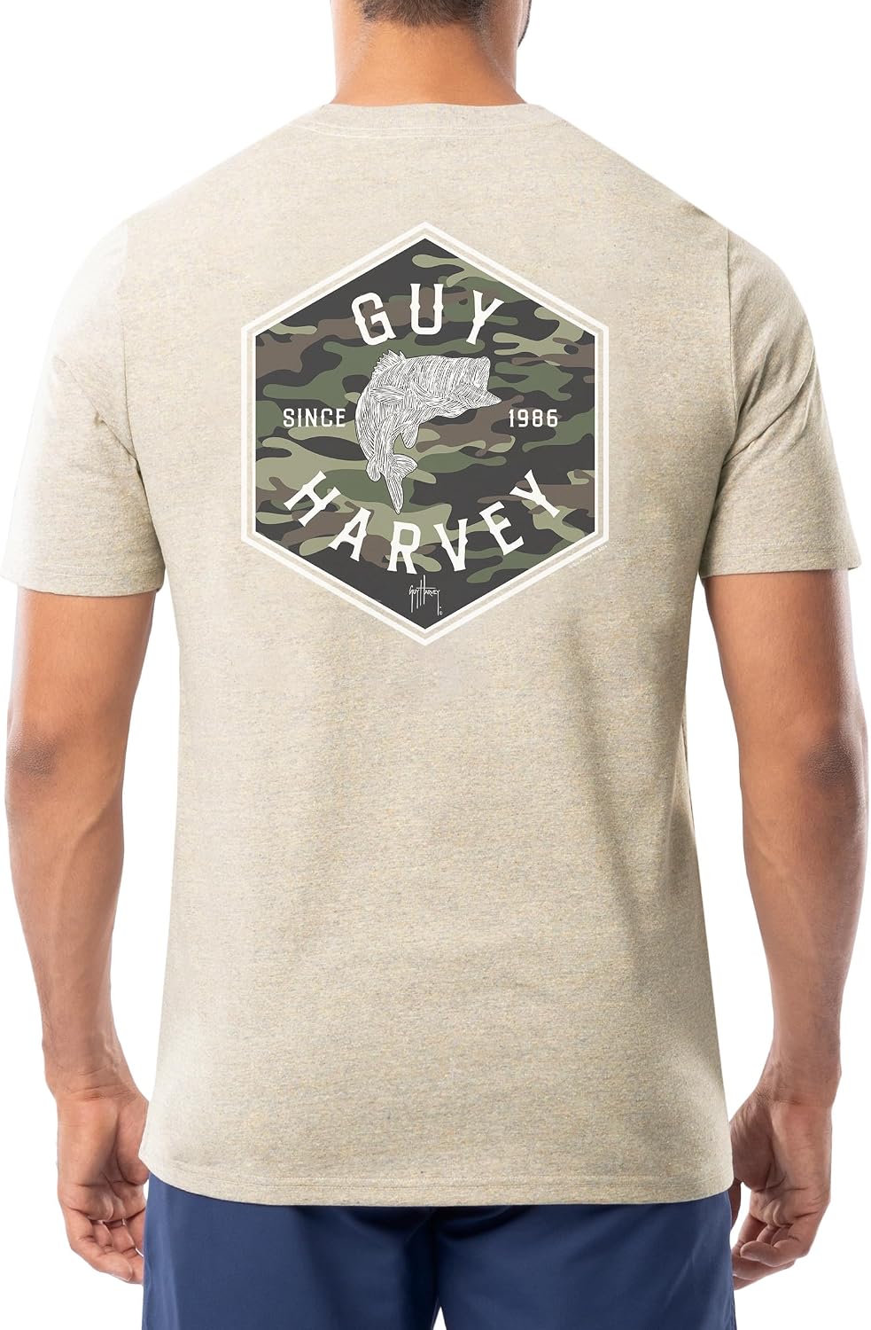 Guy Harvey Men’s Threadcycled Short Sleeve T-Shirt - Oatmeal Heather\/Camo Hex