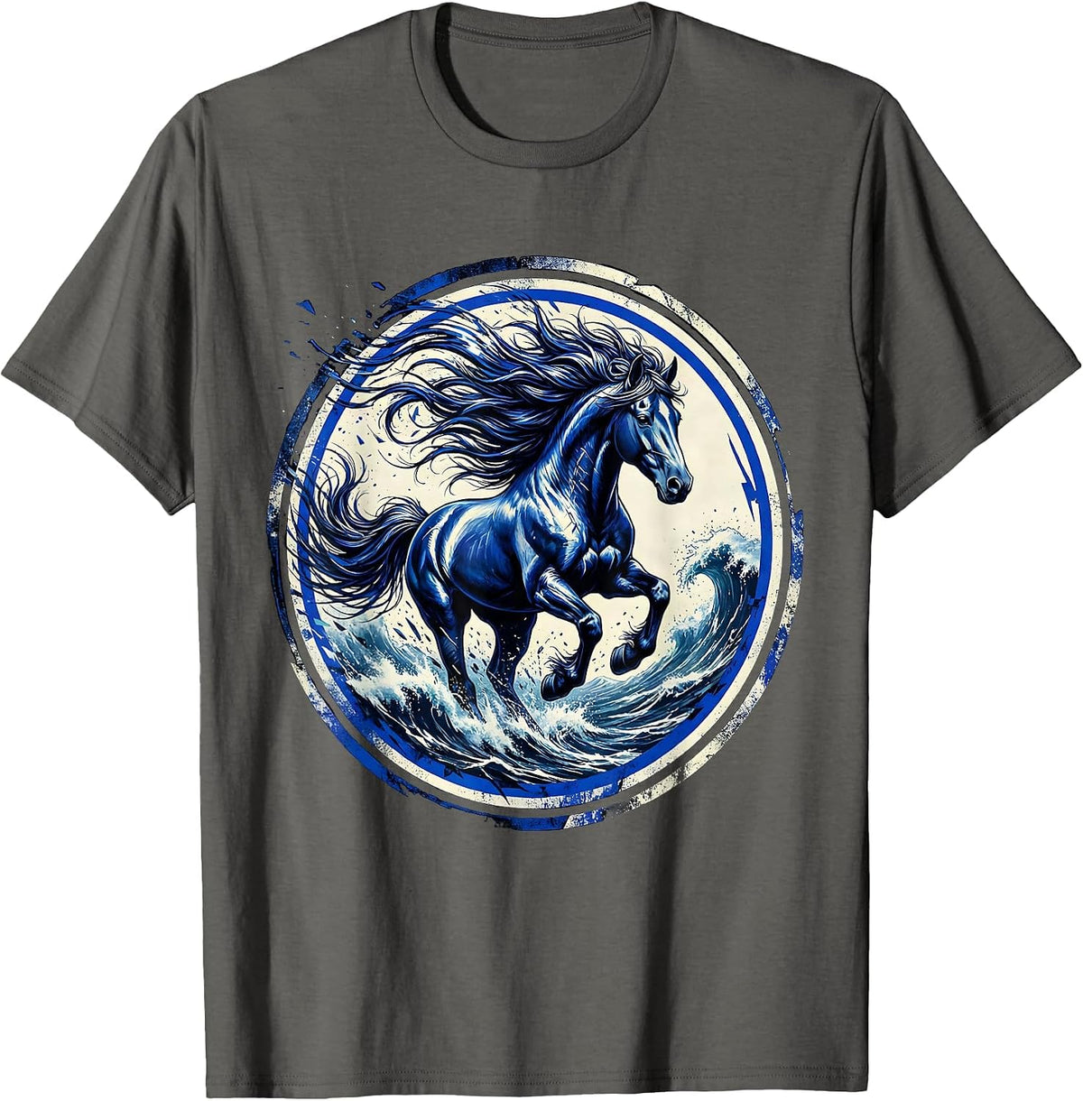 Wild Horse Ocean Waves Freedom Long Sleeve T-Shirt - Asphalt Grey