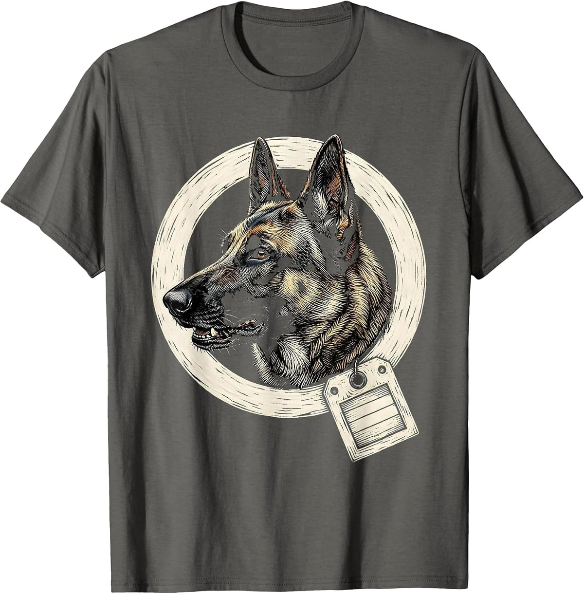 Belgian Malinois Dog Breed Pride Woodcut Engraving T-Shirt - Asphalt Grey