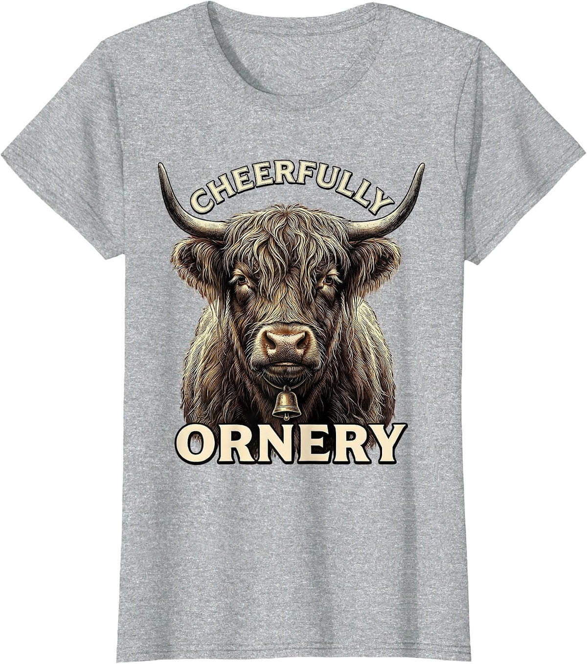 Cheerfully Ornery Crosshatch Highland Cow Funny Cute Animal T-Shirt - Heather Grey