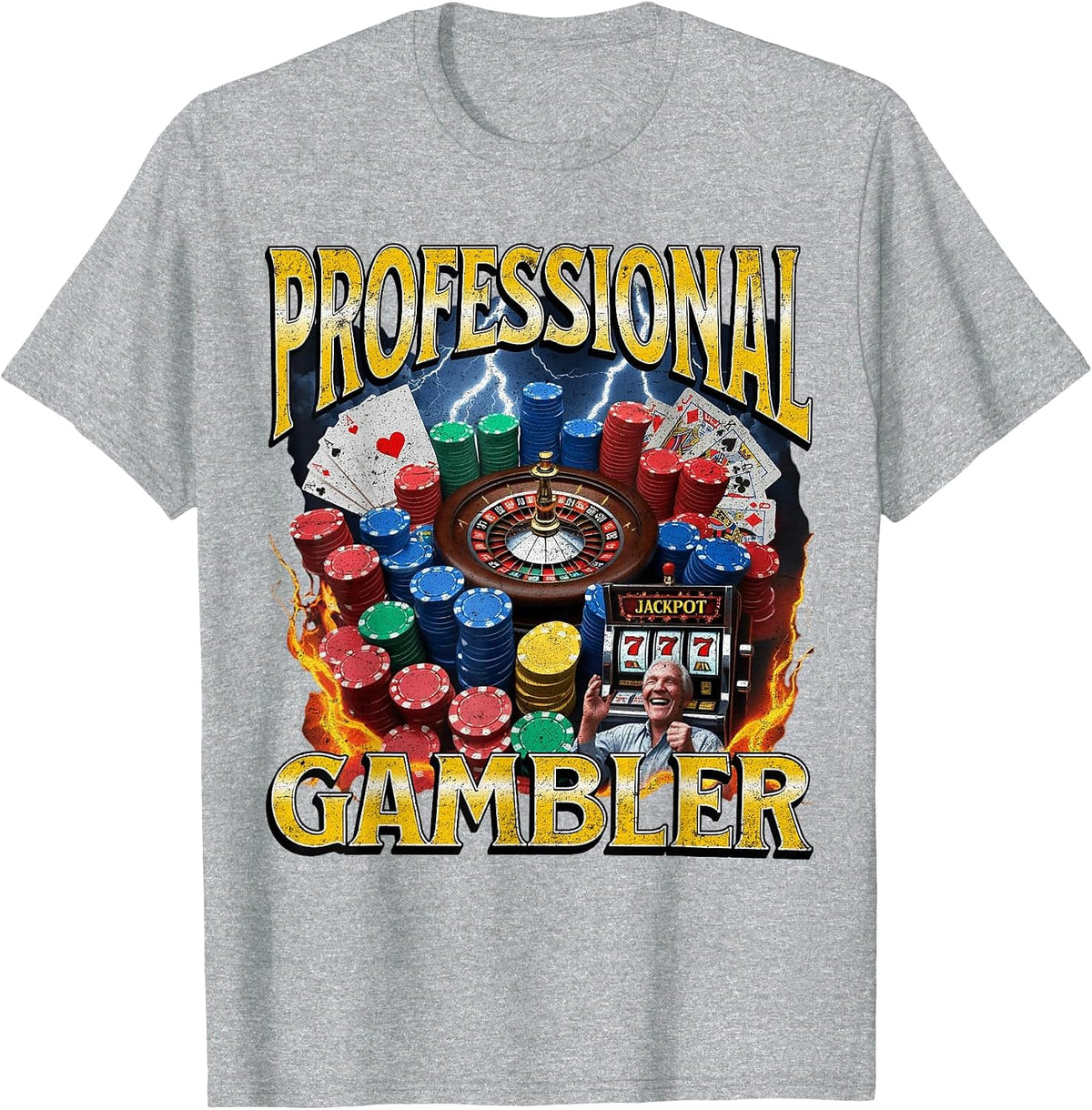 Professional Gambler Funny Gambling Meme Bootleg T-Shirt - Heather Grey