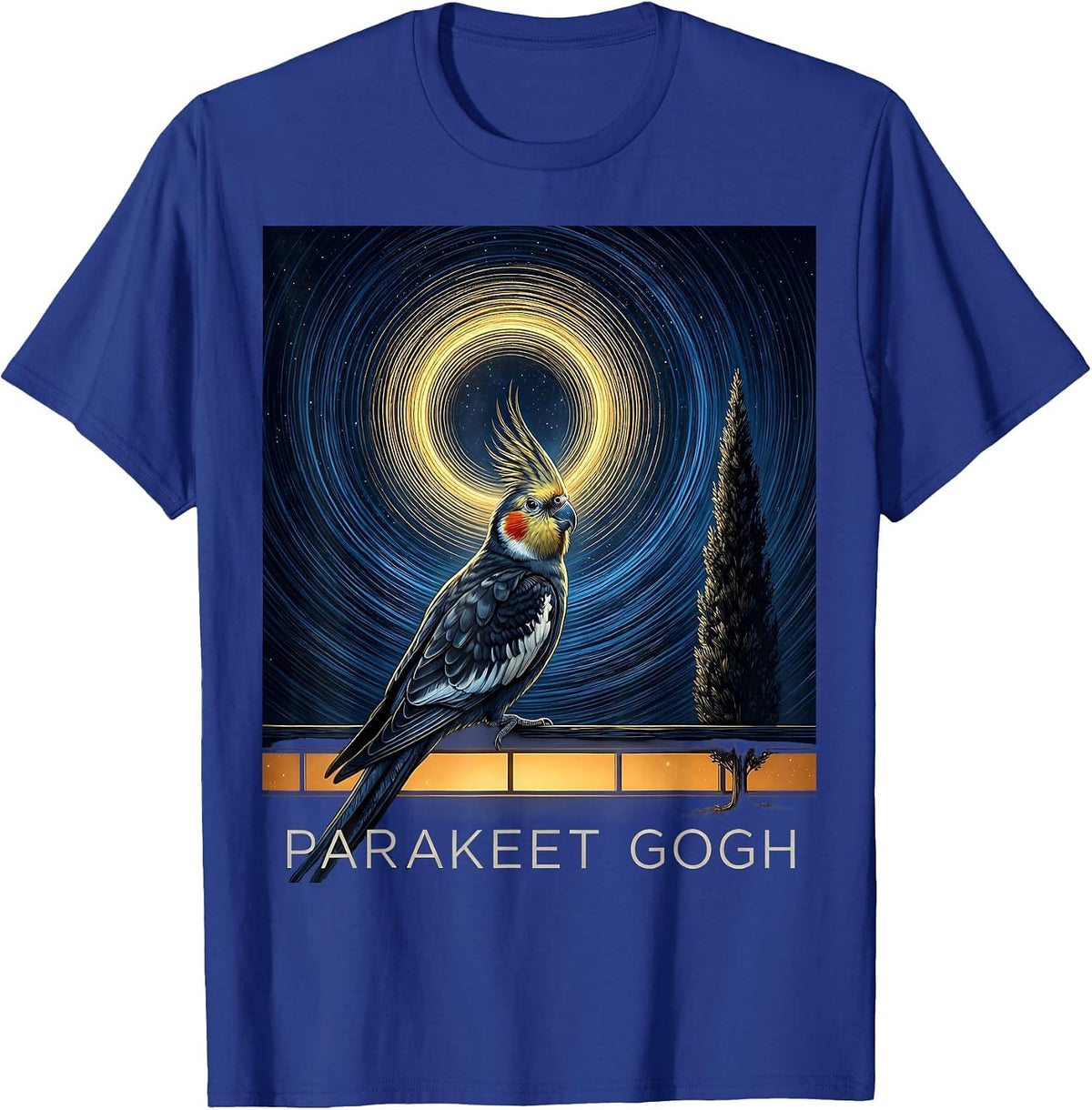 Parakeet Gogh Cosmic Whimsical Pet Lover Art Gift T-Shirt - Royal Blue